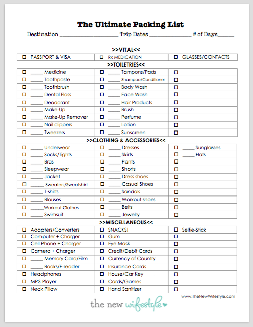 Printable Packing List For Travel The New Wifestyle